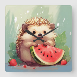 スイカを楽しむハリネズミ スクエア壁時計