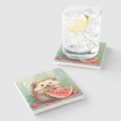 スイカを楽しむハリネズミ ストーンコースター (横)