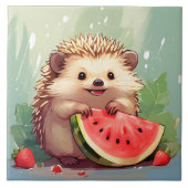 スイカを楽しむハリネズミ タイル (正面)