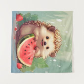 スイカを楽しむハリネズミ タペストリー (正面(横))