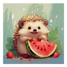 スイカを楽しむハリネズミ
