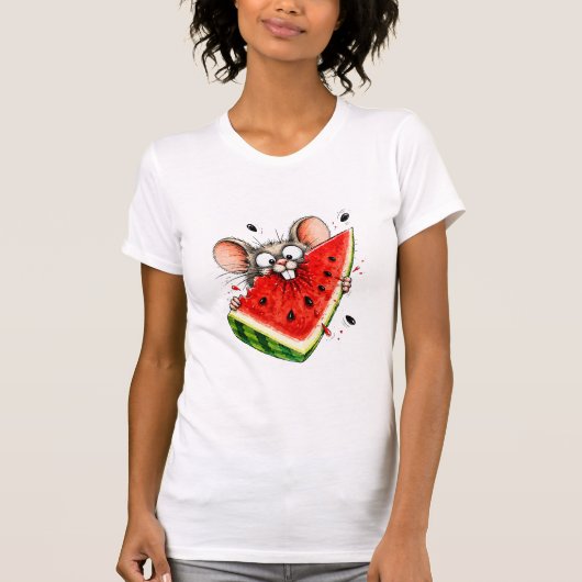 スイカを食べる幸せなネズミ Tシャツ (正面)