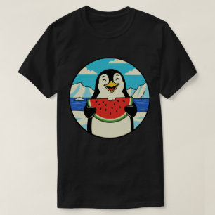スイカを食べる幸せなペンギン - 夏の気分 Tシャツ