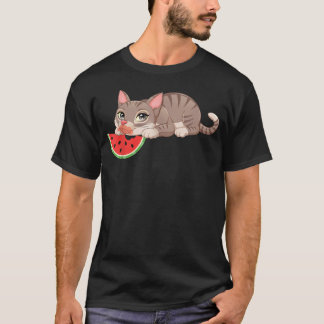 スイカを食べる猫 楽しい メロン Tシャツ