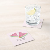 スイカイラストレーションウオーターカラーハンド絵を描 スクエアペーパーコースター (インサイチュ)