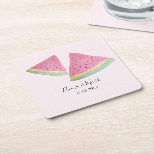 スイカイラストレーションウオーターカラーハンド絵を描 スクエアペーパーコースター (アングル)