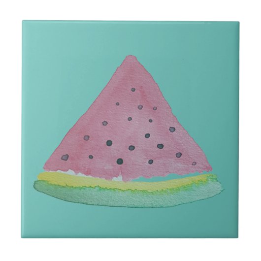 スイカイラストレーションウオーターカラーハンド絵を描 タイル (正面)
