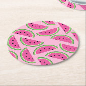 スイカカラフルかわいい1歳の誕生日パーティー ラウンドペーパーコースター (アングル)