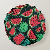 スイカカラフルスライスシームレスパターン ラウンドクッション (裏面)