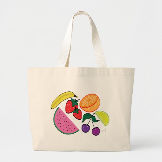 スイカカラフルフルーツ夏カッコいい, ラージトートバッグ (正面)