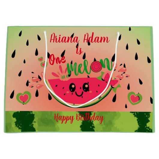 スイカガールの最初の誕生日でスイカ ラージペーパーバッグ (正面)