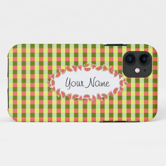 スイカクラシックチェック楕円「名前」水平 Case-Mate iPhoneケース (裏面(横))