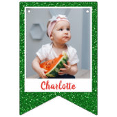 スイカグリーングリッターカスタム3フォト誕生日 バンティングフラッグ (第1の旗)