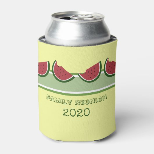 スイカサマーファミリー懇親会おもしろいイエロー 缶クーラー (缶正面)