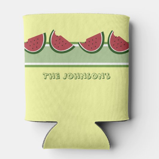 スイカサマーファミリー懇親会おもしろいイエロー 缶クーラー (裏面)