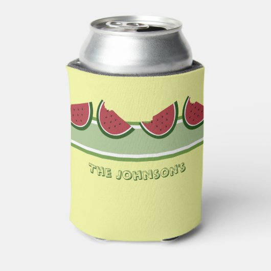 スイカサマーファミリー懇親会おもしろいイエロー 缶クーラー (缶裏面)