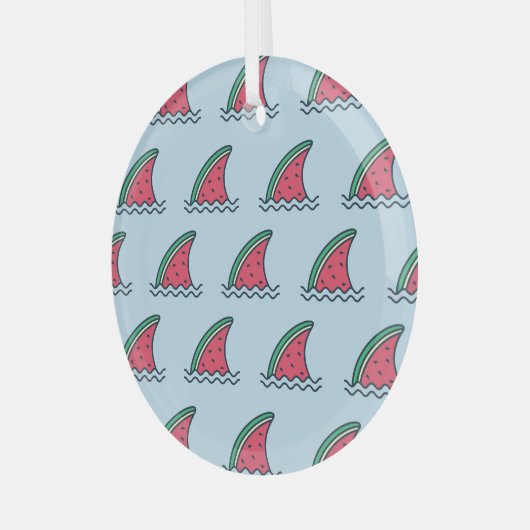 スイカサメ:波パターンデザイン。 ガラスオーナメント (正面左)