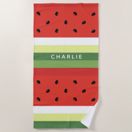 スイカストライプ名前をカスタムするビーチタオル ビーチタオル
