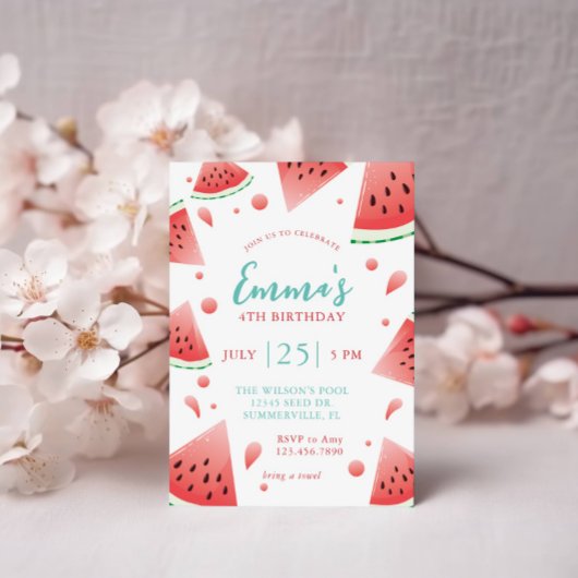 スイカスプラッシュ夏の誕生日パーティー 招待状