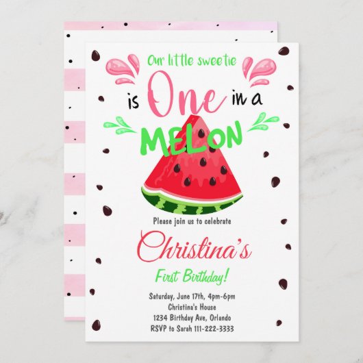 スイカスライス1回目の誕生日招待状 招待状 (正面/裏面)