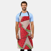 スイカスライス（ピンク）背景パターン エプロン (着用した状態)