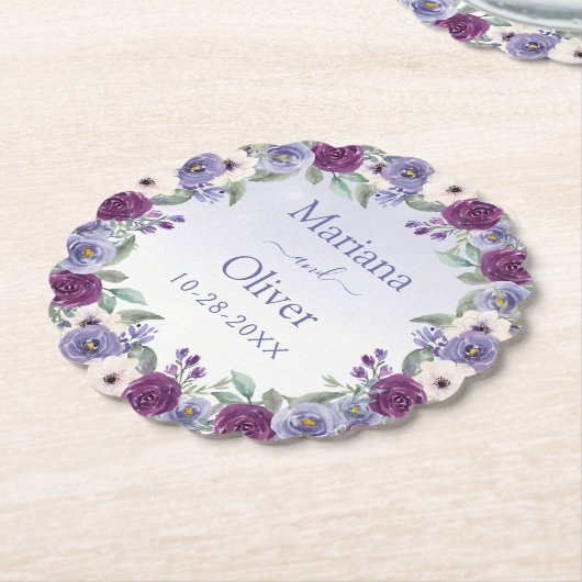 スイカズラの水彩フローラ結婚の ペーパーコースター (アングル)