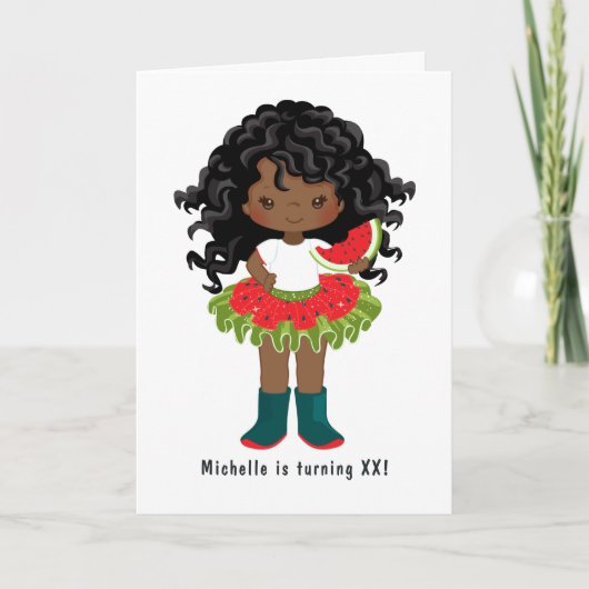 スイカトゥチュアメリカンブラックガールバースデーパーティー 招待状 (正面)