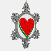 スイカハートバレンタインズデイフリーパレスチナ スノーフレークピューターオーナメント (左)