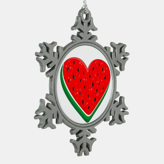 スイカハートバレンタインズデイフリーパレスチナ スノーフレークピューターオーナメント (左)