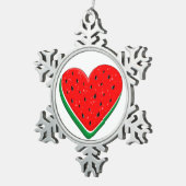 スイカハートバレンタインズデイフリーパレスチナ スノーフレークピューターオーナメント (右)