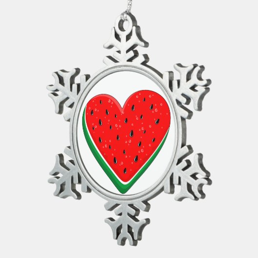 スイカハートバレンタインズデイフリーパレスチナ スノーフレークピューターオーナメント (右)