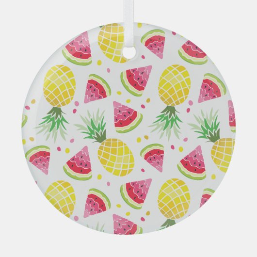 スイカパイナップルサマーシームレスプリント ガラスオーナメント (正面)