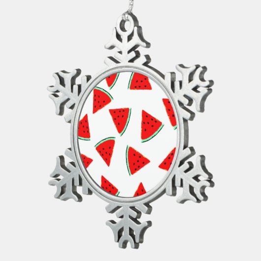 スイカパターン三角形 スノーフレークピューターオーナメント (右)
