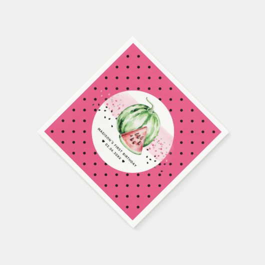 スイカパーソナライズされた誕生日 スタンダードカクテルナプキン (角)