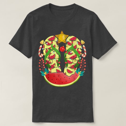 スイカビーチサンダルクリスマスライトライトハワイアンクリスマス Tシャツ (デザイン正面)