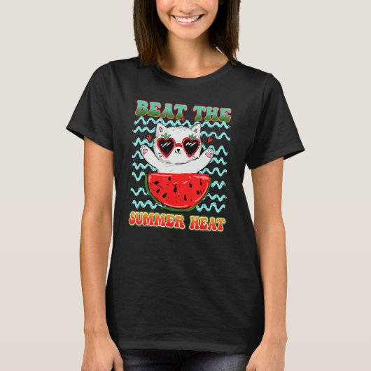 スイカビートザサマーヒートキャットスイカの日 Tシャツ (正面)