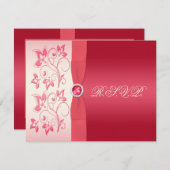 スイカピンクとアイボリーフローラ返信カード 招待状 (正面/裏面)