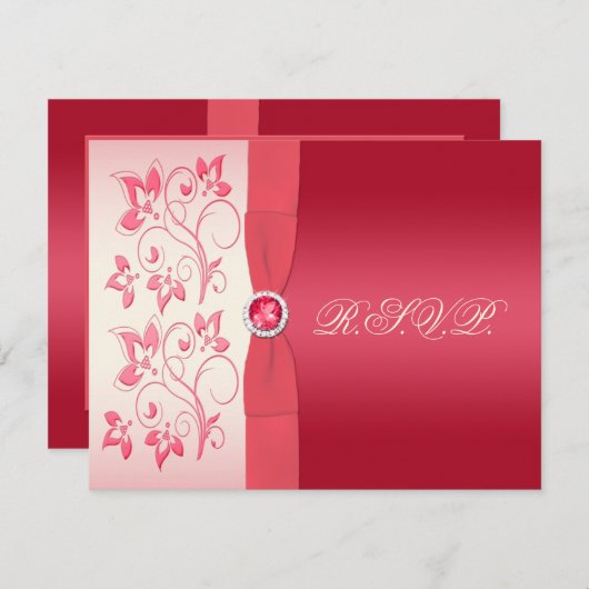 スイカピンクとアイボリーフローラ返信カード 招待状 (正面/裏面)