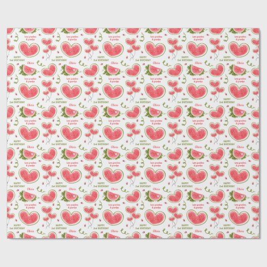 スイカピンクサマー誕生日ガールネーム文字 ラッピングペーパー (フラット)