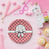 スイカピンクブラックドットホワイトボウパーソナライズされた ペーパープレート (パーティー)