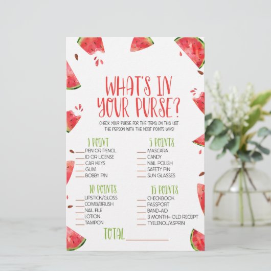 スイカピンク財布の赤ちゃんシャワーゲームに何が 便箋 (スタンド正面)