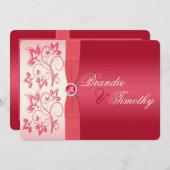 スイカピンク&アイボリーフローラ招待状 招待状 (正面/裏面)