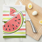 スイカピースストライプ文字薄型キッチンタオル キッチンタオル (四つ折り)