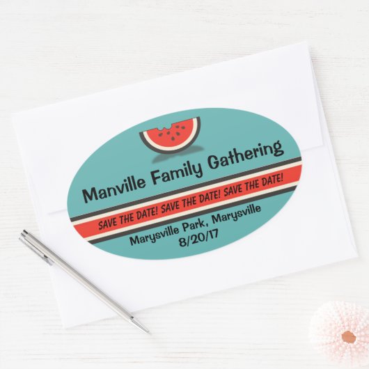スイカファミリー懇親会日付ステッカーを保存 楕円形シール (封筒)