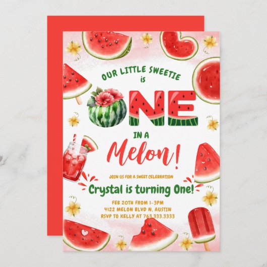 スイカファースト誕生日 招待状 (正面/裏面)