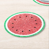 スイカフェイクグリッターラウンド紙コースター ラウンドペーパーコースター (アングル)