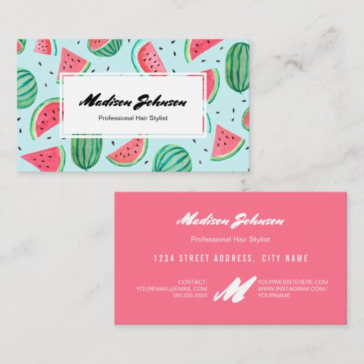 スイカフルーツモノグラムカスタム |名刺 名刺 (正面/裏面)