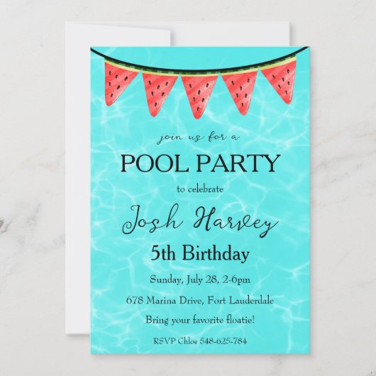 スイカプールパーティー誕生日招待状 招待状 (正面)