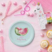 スイカベビーシャワーアクアティール（緑がかった色）ターコイズ ペーパープレート (パーティー)