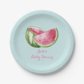 スイカベビーシャワーアクアティール（緑がかった色）ターコイズ ペーパープレート (正面)